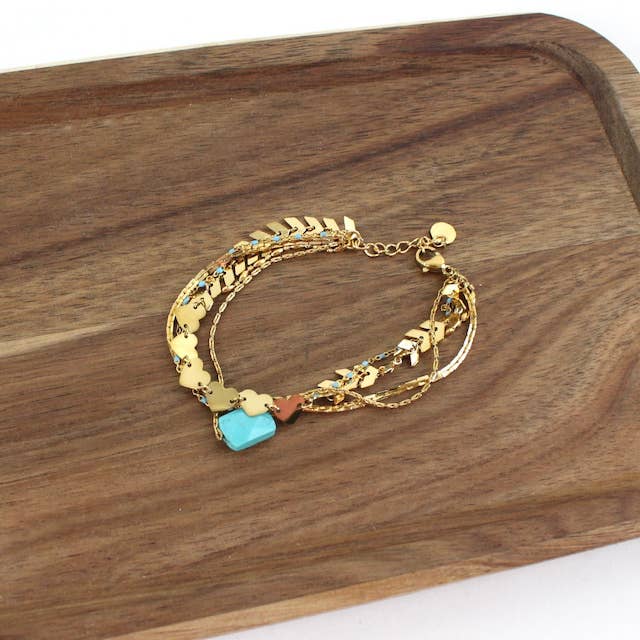 Pretty Persuasions - Wholesale Charm/Dangle Bracelet - B24046 Stone Charm Stainless Steel Multi-Chain Bracelet4