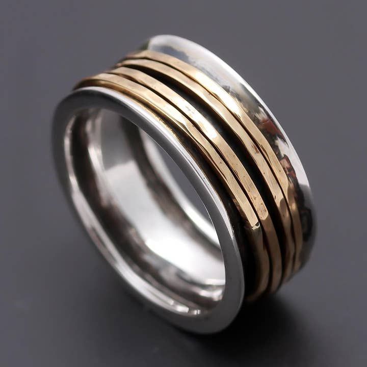 925 Silver Hammered Brass Spinner Ring for wholesale by AG 925 JEWELLERY