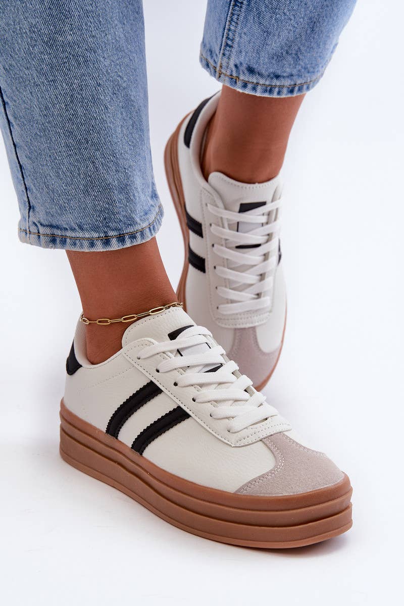 No Doubt Shoes - Wholesale Lifestyle Sneakers - Women's - WOMEN'S DOUBLE STRIPE CONTRAST GUM SOLE CHUNKY FAUX SNEAKERS7