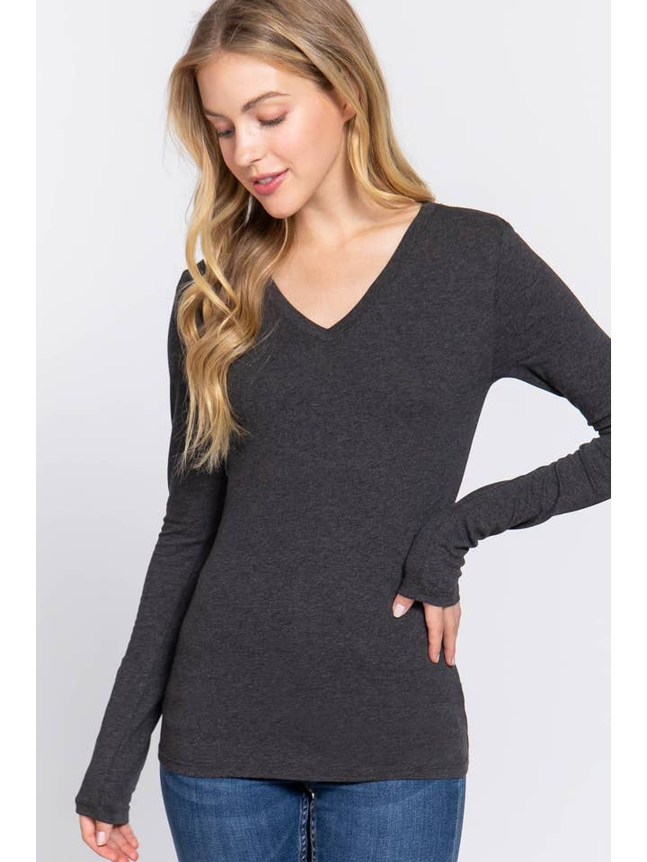 Vanilla Monkey - Wholesale Knit Top - Women's - Basic Solid Long Sleeve V Neck Top7