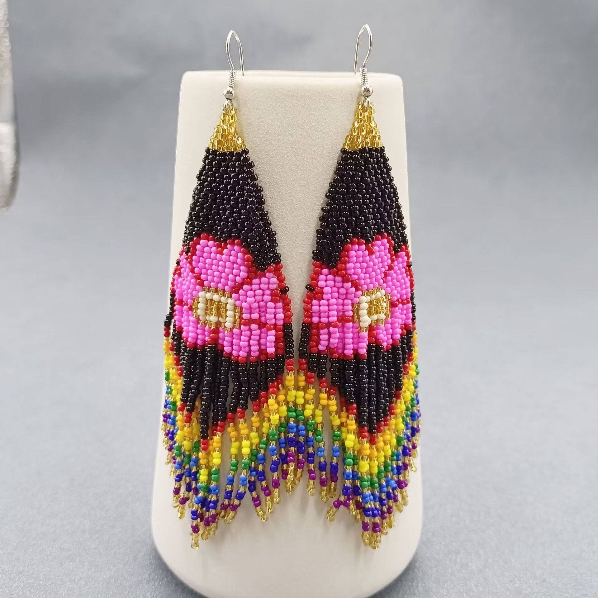 Mio Queena - Wholesale Tassel Earrings - Flower Pattern Seed Beads Fringe Earrings - SB2