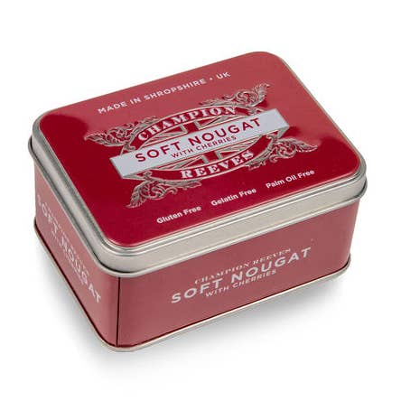 Blød hvid nougat med italiensk Cherry Bite Størrelse stykker) TIN) for engroshandel hos Champion & Reeves