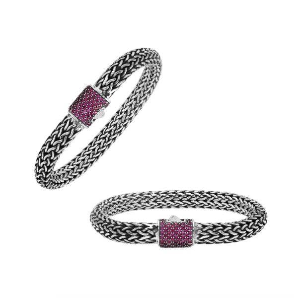 Bracelet chaîne épaisse Tulang Naga en argent sterling avec fermoir poussoir en quartz rubis AB-1121-RB - Bijoux de Bali en gros pour la vente par Bali Designs