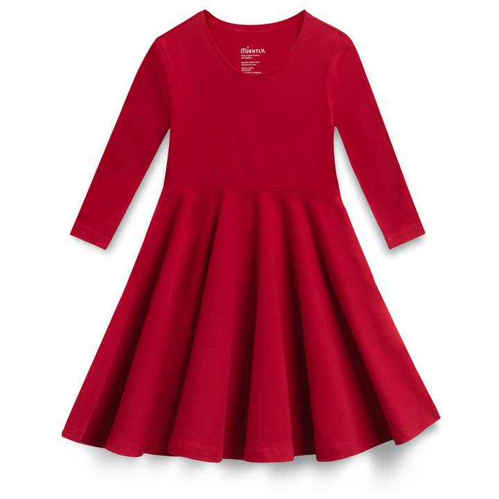 Mightly - Wholesale Dress - Kids - Organic Cotton 3/4 Sleeve Twirl Design: Core Colors1