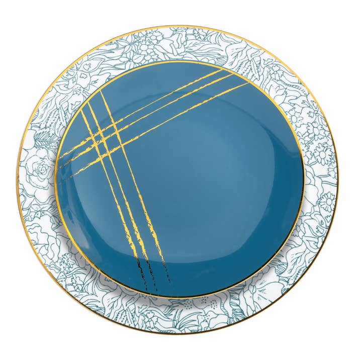 Crown Display - Venta al por mayor Platos desechables - Platos de plástico Trendables con diseño de pincel floral de 10 pulgadas1