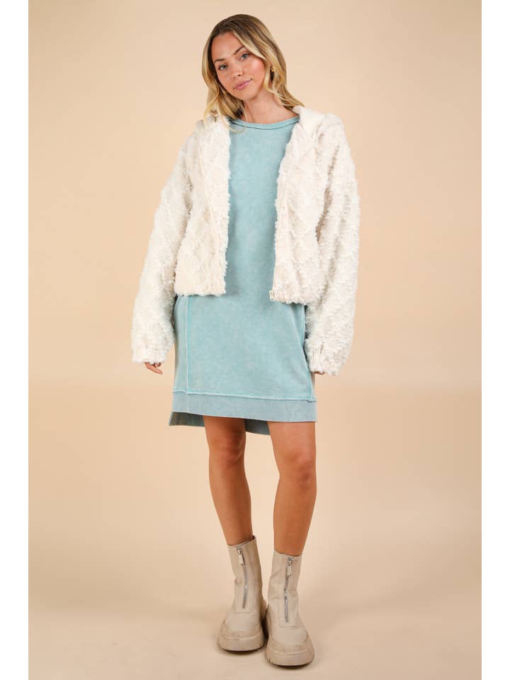 VERY J - Wholesale Jacket - Women's - NJ90342-Oversized Fuzzy Fur Textured Knit Hoodie Jacket