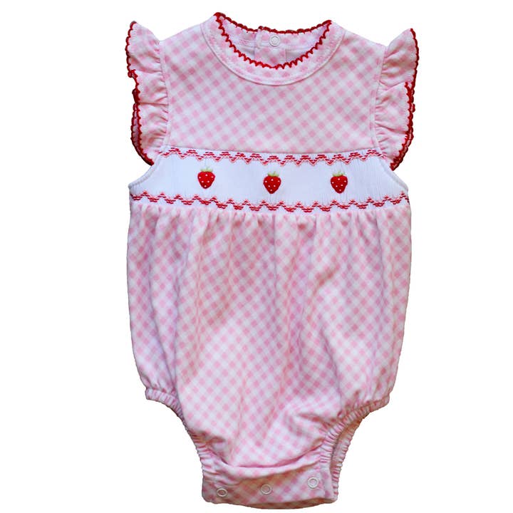 Rosa Gingham-Smocked Bubble für den Großhandel von Pineapple Sunshine