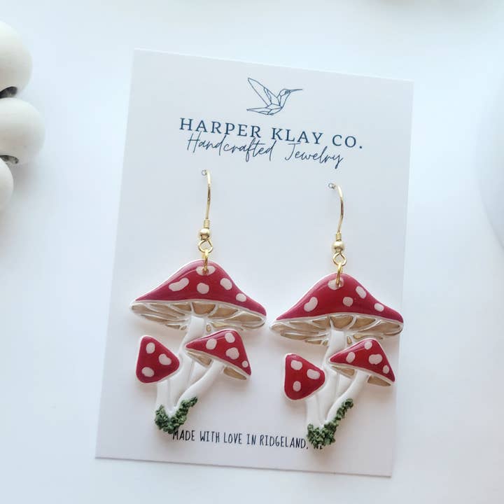 The Mushroom Dangles- Polymer Clay Dangle Earrings for wholesale by Harper Klay Co