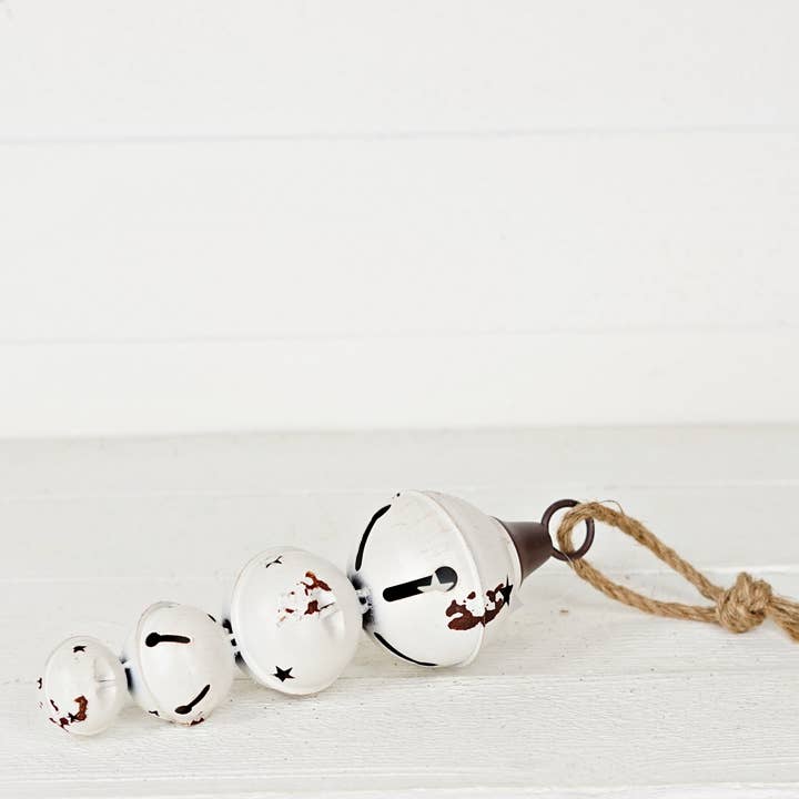 Holiday Depot Inc. - Wholesale Ornament - M10820- Distressed Metal 4 Bells Strand-White1