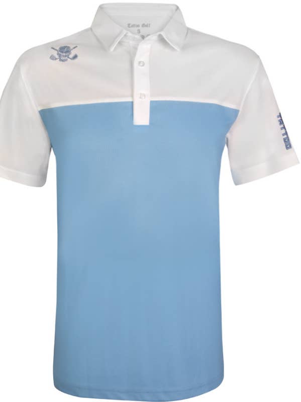 Tweekleurig Cool Stretch golfshirt voor heren (blauw/wit) voor wholesale door Tattoo Golf Clothing