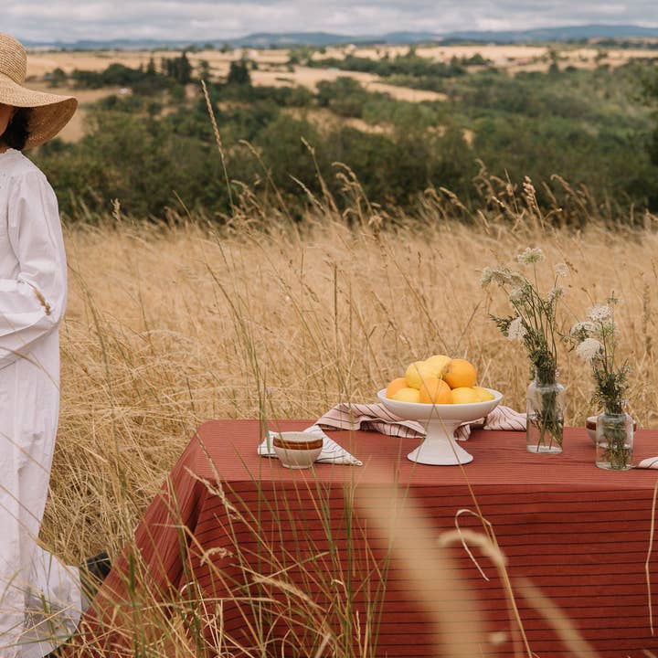Rust Stripe Slub Cotton Tablecloth and other Purchase Wholesale au serviettes table. Free Returns & Net 60 Terms on Faire trending on Faire.