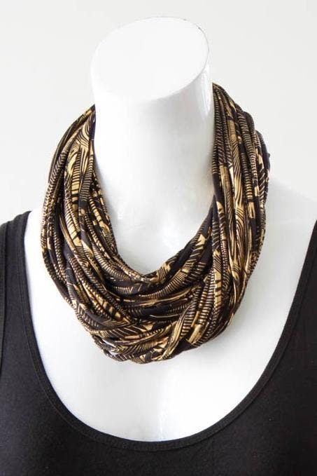 Necknots - Wholesale Scarf - Women's - Statement Necklace Infinity Scarf in Gold and Black Print4