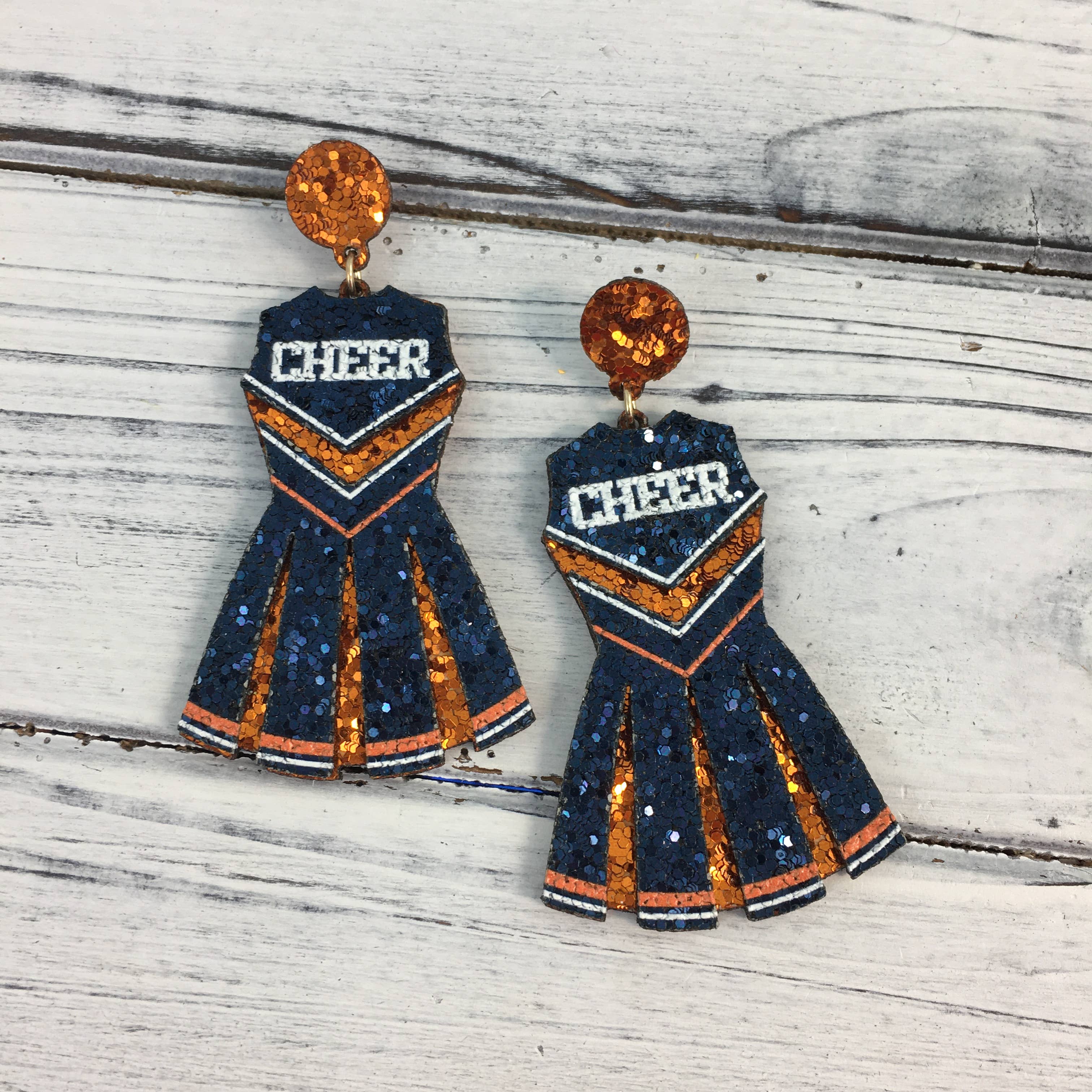 SongLily - Wholesale Dangle Earrings - Orange and navy glitter cheerleader outfit earrings