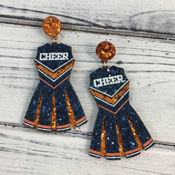 SongLily - Wholesale Dangle Earrings - Orange and navy glitter cheerleader outfit earrings0