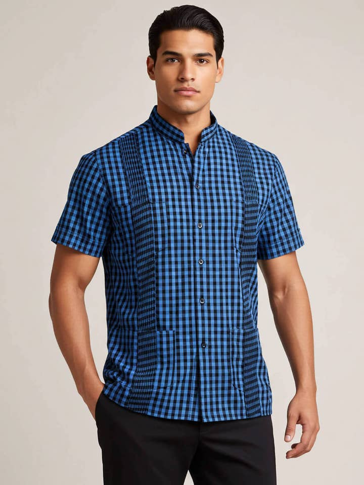 Guingán Grande Cerulean Guayabera for wholesale by Y.A.Bera Clothing Modern Guayaberas