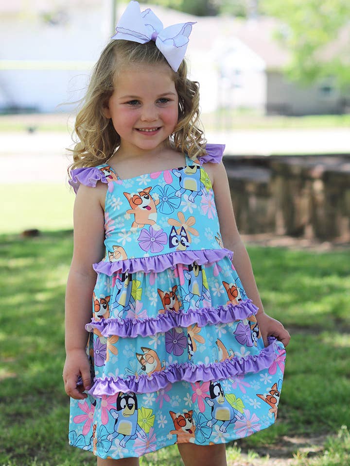 Kids Charm Online - Wholesale Dress - Kids - Turquoise Blu*y tiered dress. DRG51526 AMY