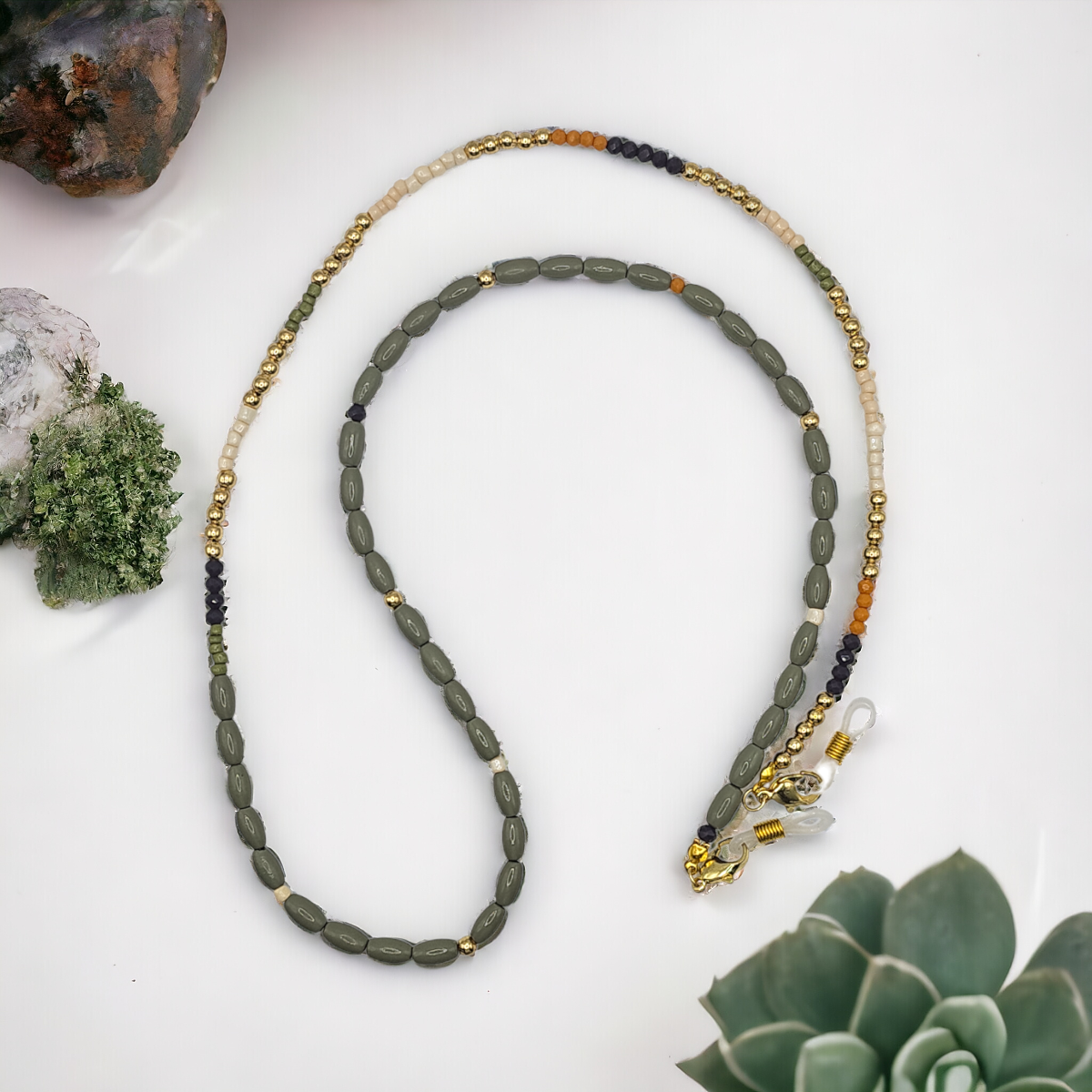 Narratives The Line - Wholesale Sunglasses/Eyeglasses Strap - Women's - Sage, Purple & Peach Beaded Glasses Chain2