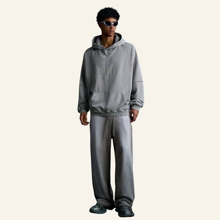 Ensemble Vintage en Coton pour Hommes : Sweat à Capuche et Pantalon à Jambe Droite pour la vente par particleactive