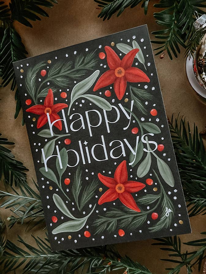 Holiday Greeting Card: Floral Happy Holidays for wholesale by la designs