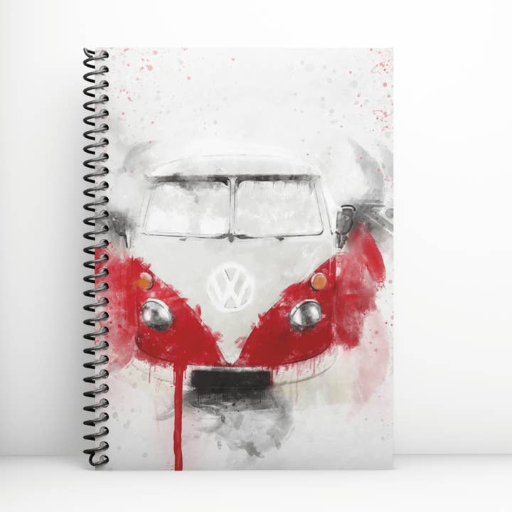 Campervan Red Art Notebook for wholesale by Woolly Mammoth Media