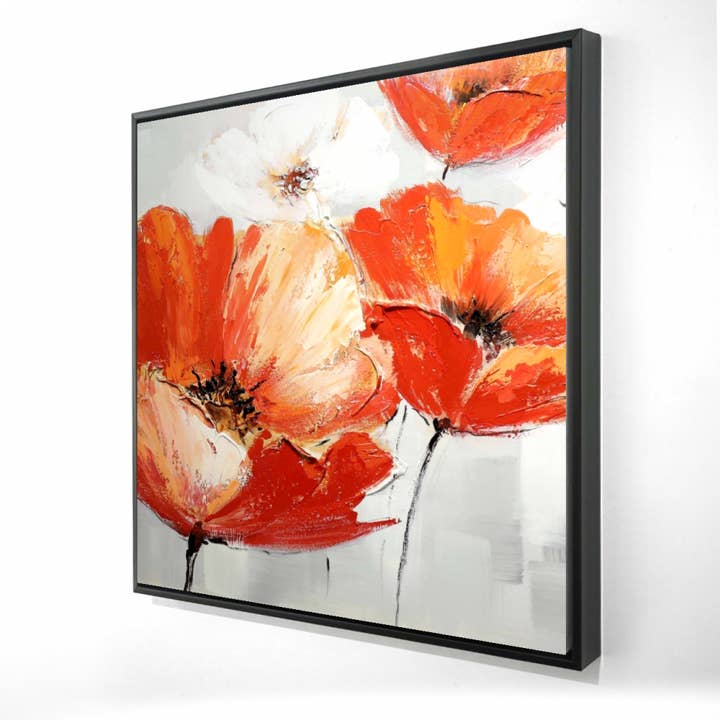 Röd Röda vilda blommor i | inramat tryck på duk 36 ”x 36" för wholesale på Faire