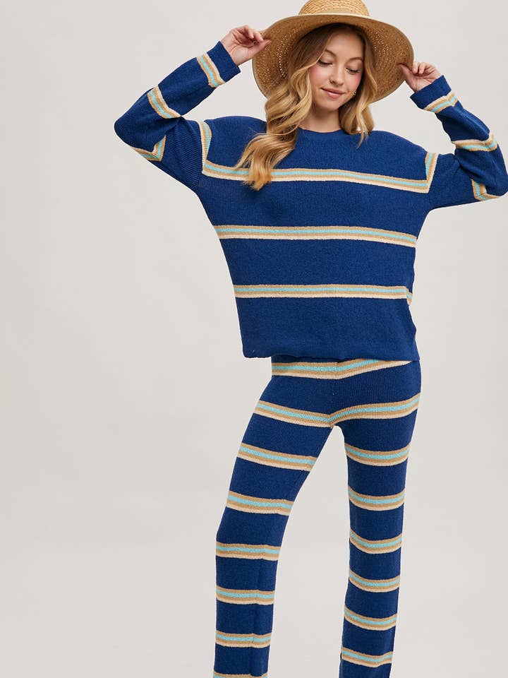STRIPED KNIT PULLOVER AND STRAIGHT LEG PANTS SET for wholesale by Bluivy