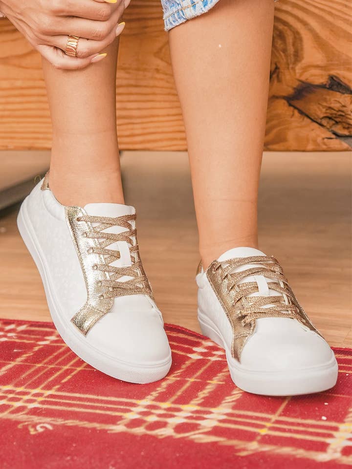 White Leopard Print Glitter Patched PU Leather Lace-up Shoes for wholesale on Faire3