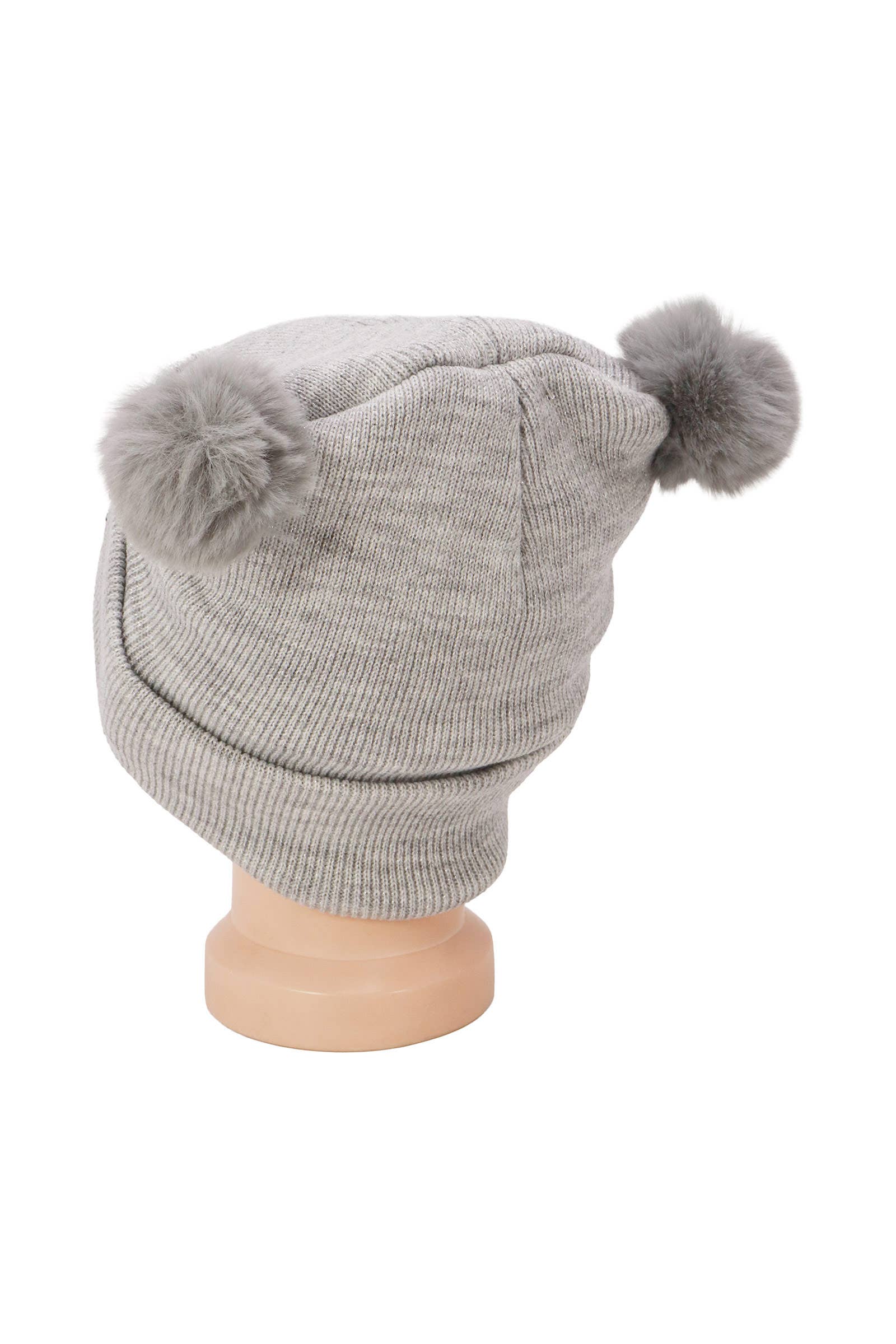 ASSORTED Kids Dreamy Eyes Double Pom Pom Knitted Beanie for wholesale on Faire6