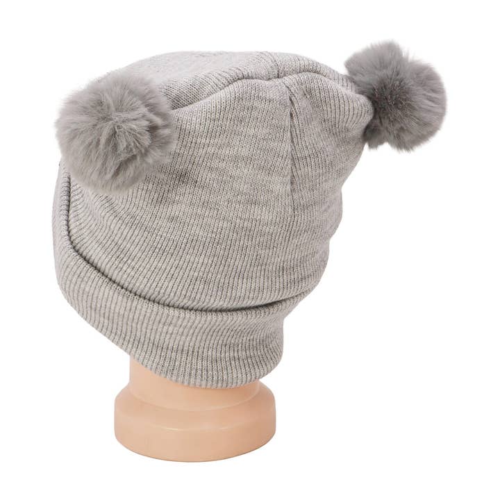 ASSORTED Kids Dreamy Eyes Double Pom Pom Knitted Beanie for wholesale on Faire6