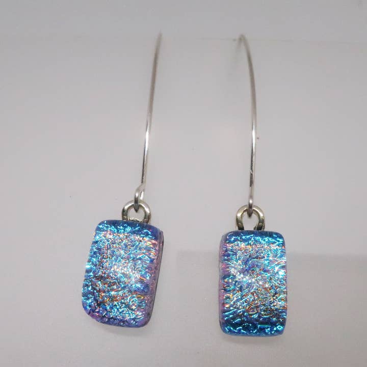 Argentium Sterling Silver Blue Threader Dichroic Earrings for wholesale by McCray Studios