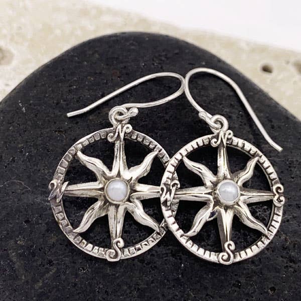 Sterling Silver Compass Gemstone Earrings Nautical for wholesale by Goddess Design Studio