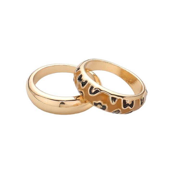 Sensibling Corp. - Wholesale Band/Stacked Ring - 2PCS - Enamel Leopard Patterned Metal Band Mixed Rings1