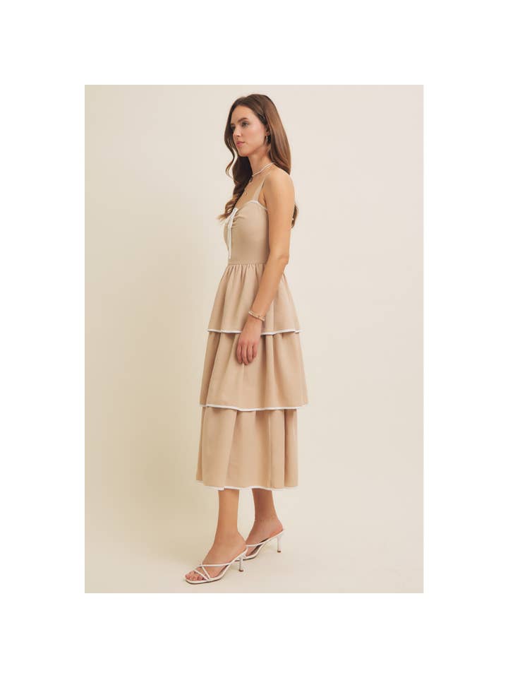 in february - Wholesale Dress - Women's - CONTRAST BINDING WITH BOW MIDI DRESS IN TIERED RUFFLES 21
