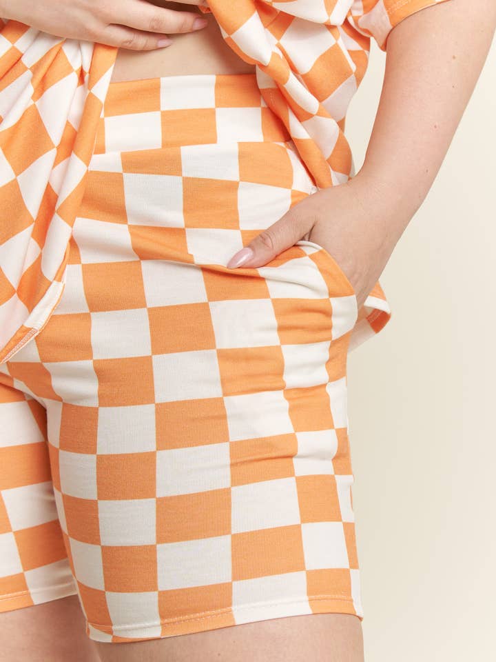 JADE BY JANE PLUS - Wholesale Lounge Set - Women's - PLUS SIZE SHORT SLV V-NECK / SHORTS CHECKERBOARD SET6