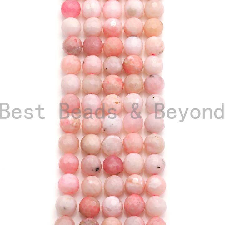 BestBeads&Beyond - Wholesale Beads - High Quality Natural Pink Opal Faceted Beads, 6mm/8mm/10mm/12mm Round Faceted Opal Beads, 15.5" Full Strand, sku#U8191