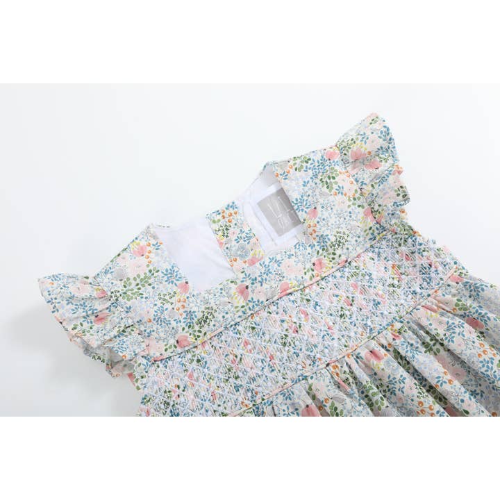 Lil Cactus - Wholesale Dress - Kids - Pink Floral Print Smocked Flutter Dress