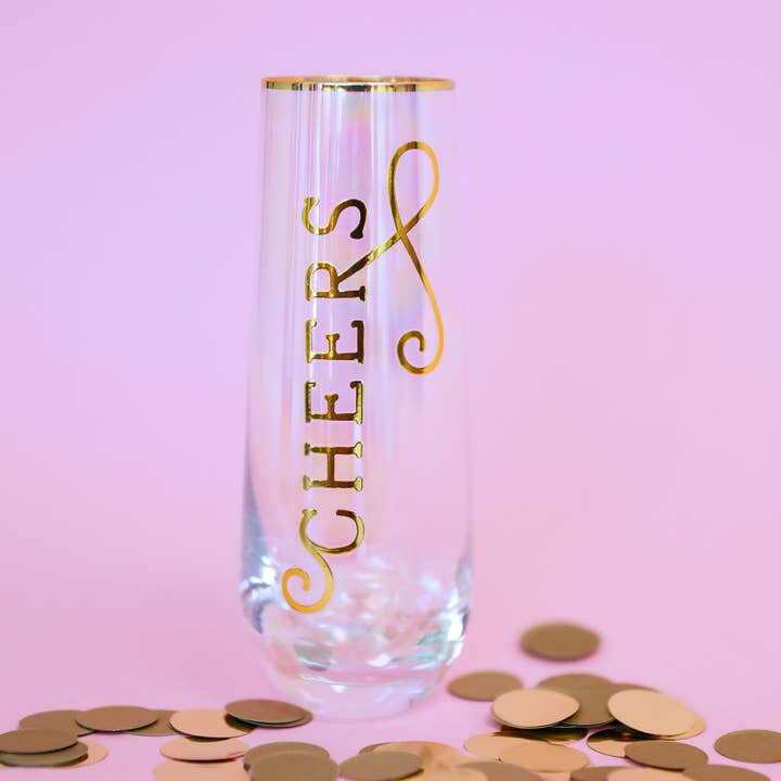 Stemless Champagne Glass Cheers for wholesale by Mary Square