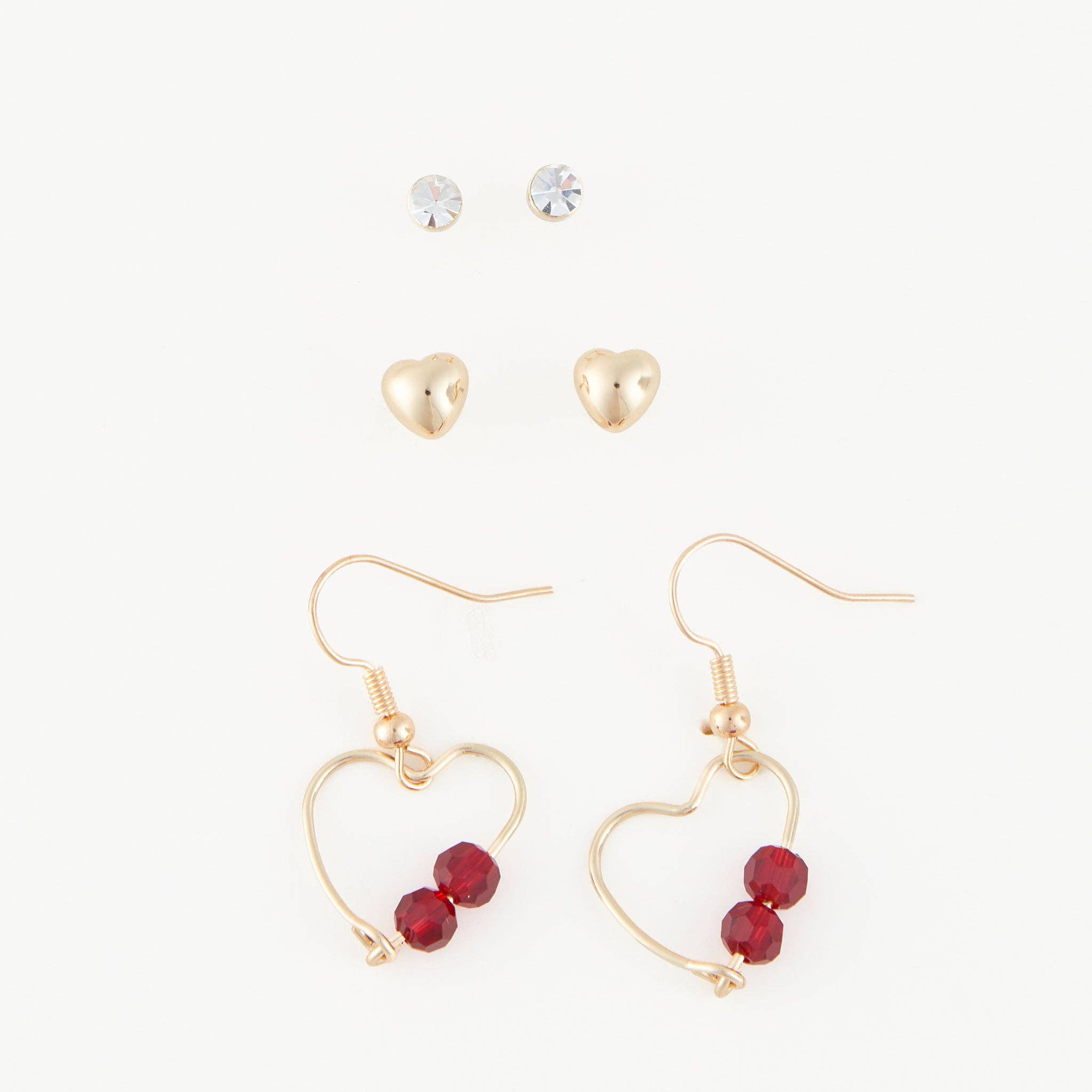 Elsie & Zoey - Wholesale Jewelry Set - Earring Trio Set Mina Heart Frame Stud + Dangle Red Gem3