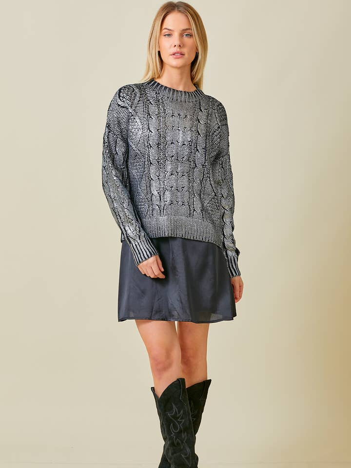 FOIL CABLE KNIT SWEATER for wholesale by Baevely by Wellmade USA