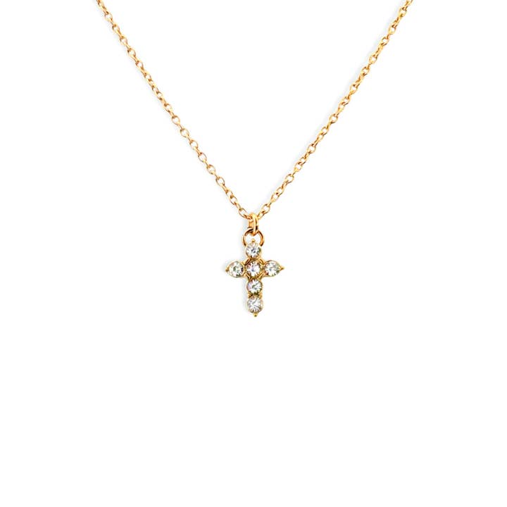 Mini CZ Cross Pendant Necklace (Gold) for wholesale by Lumini Jewelry