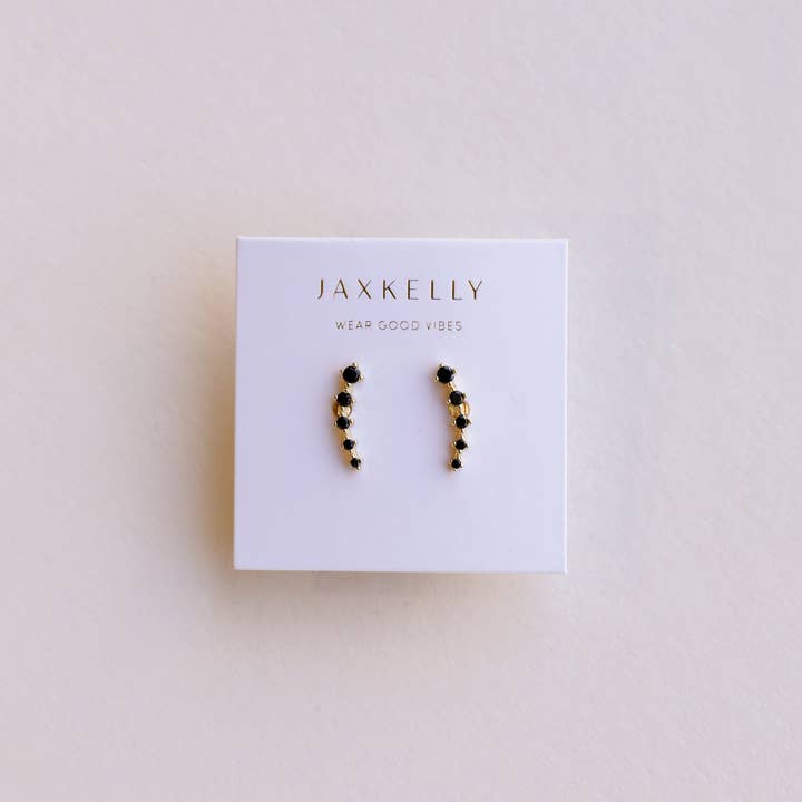 JaxKelly - Wholesale Stud/Post Earrings - Crawler - Black CZ - Gold Earrings