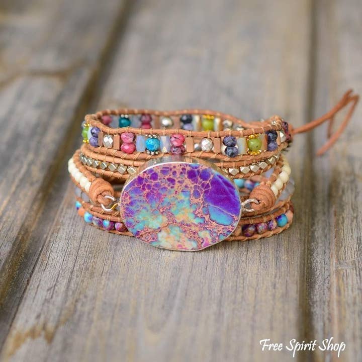 Free Spirit Shop - Wholesale Beaded Bracelet - Handmade Purple & Turquoise Jasper Wrap Bracelet4