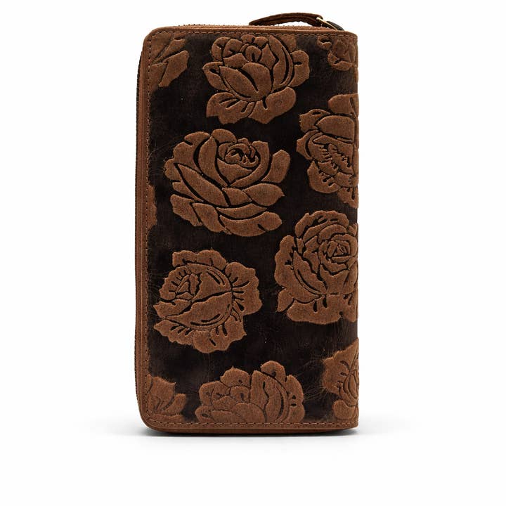 Alta Quero - Wholesale Wallet - Women's - Genuine Ladies Leather Wallet Embossed – Brown (Rose)3