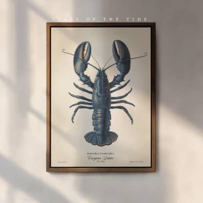 Blue Lobster Print, Naturalist, Antique Vintage Style Print for wholesale by The Poet and The Piper