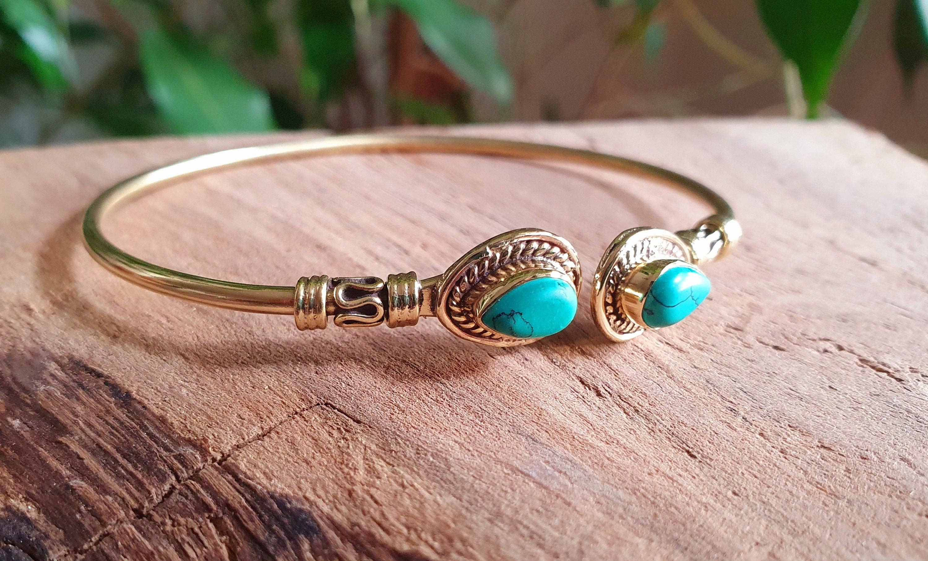 Kaali Boutique – wholesale Bangle bracelet – Bali Boho Brass Bracelet /  Turquoise / Bangle / Ethnic / Rustic / Bohemian / Hippie / Gypsy / Psy / Adjustable1