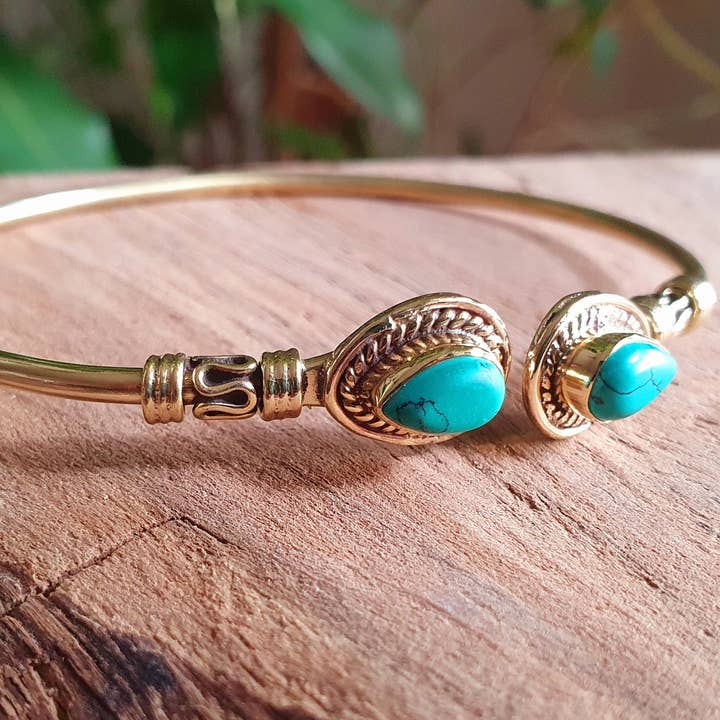 Kaali Boutique – wholesale Bangle bracelet – Bali Boho Brass Bracelet / Turquoise / Bangle / Ethnic / Rustic / Bohemian / Hippie / Gypsy / Psy / Adjustable1