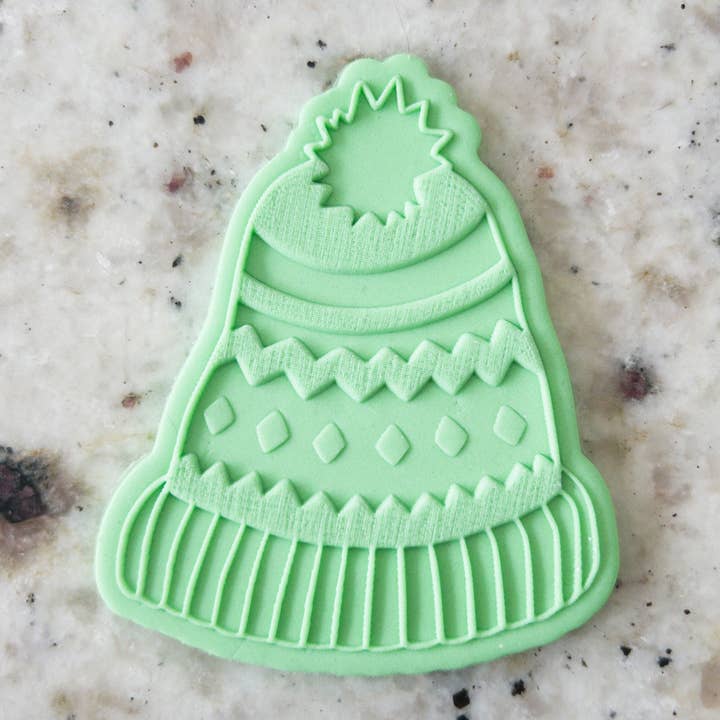Woolly Hat Biscuit Cookie POPup Embosser Stamp & Cutter Christmas for wholesale by Cut Bake Stamp