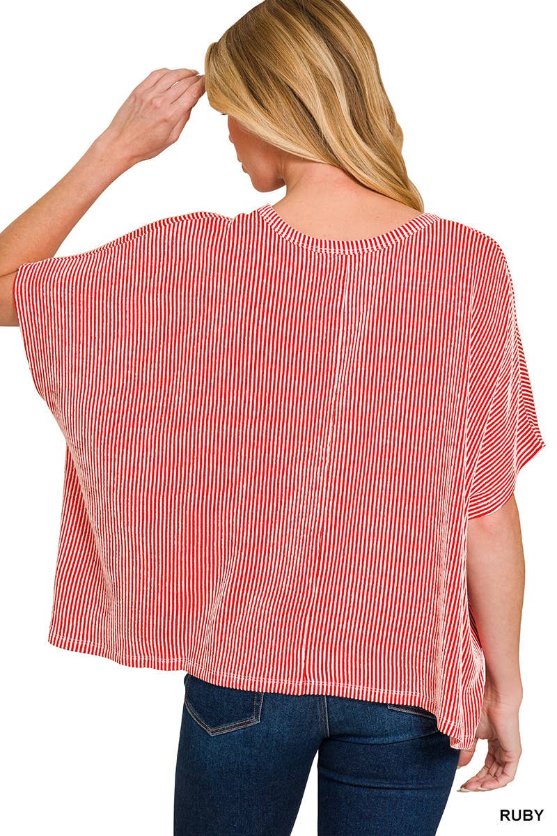 Vanilla Monkey - Wholesale Gebreide top - Dames - Oversized top met korte mouwen en geribbelde strepen8