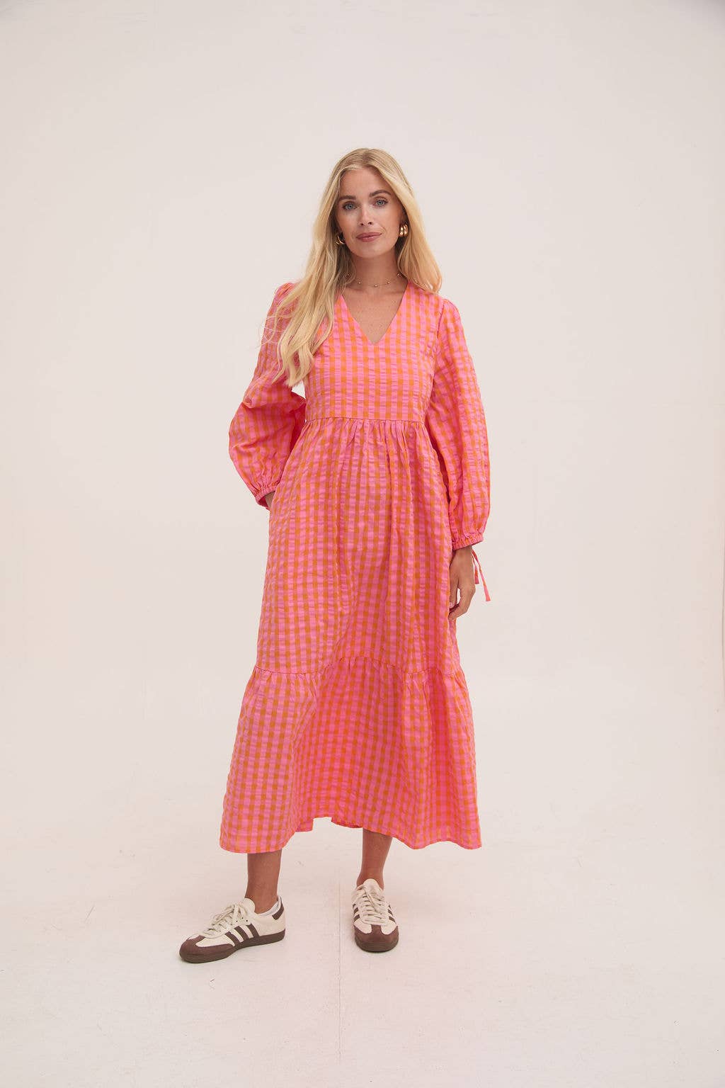 Lina Orange & Pink Gingham Dress for wholesale on Faire6