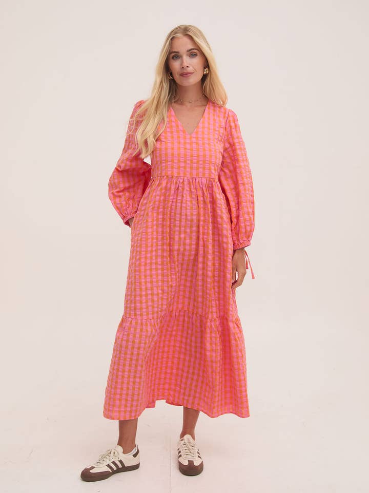 Lina Orange & Pink Gingham Dress for wholesale on Faire6